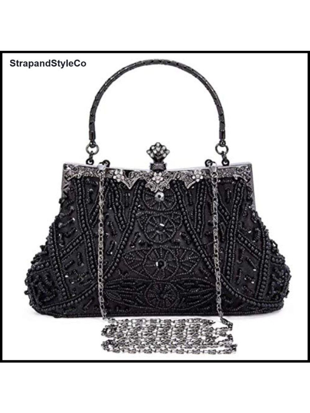1920s Vintage Beaded Sequin Rhinestone Evening Clutch Wristlet Crossbody